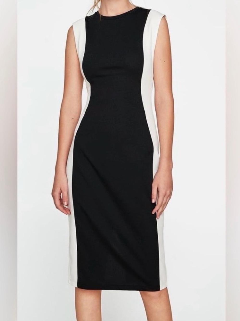 Zara Sleeveless Colorblock Sheath Dress in Black and White